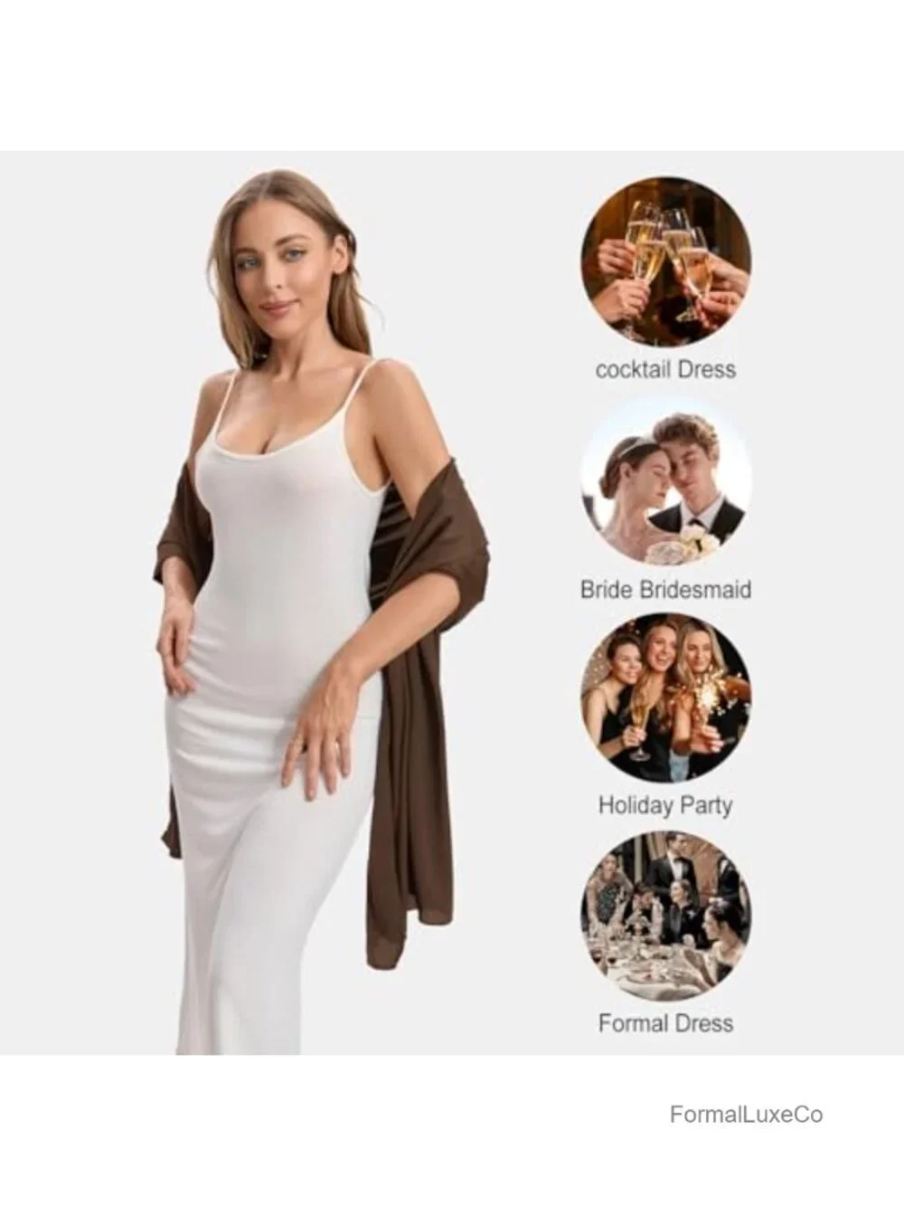 Satin Shawl Wrap with Buckle for Women Evening Wedding Party Silky Scarf